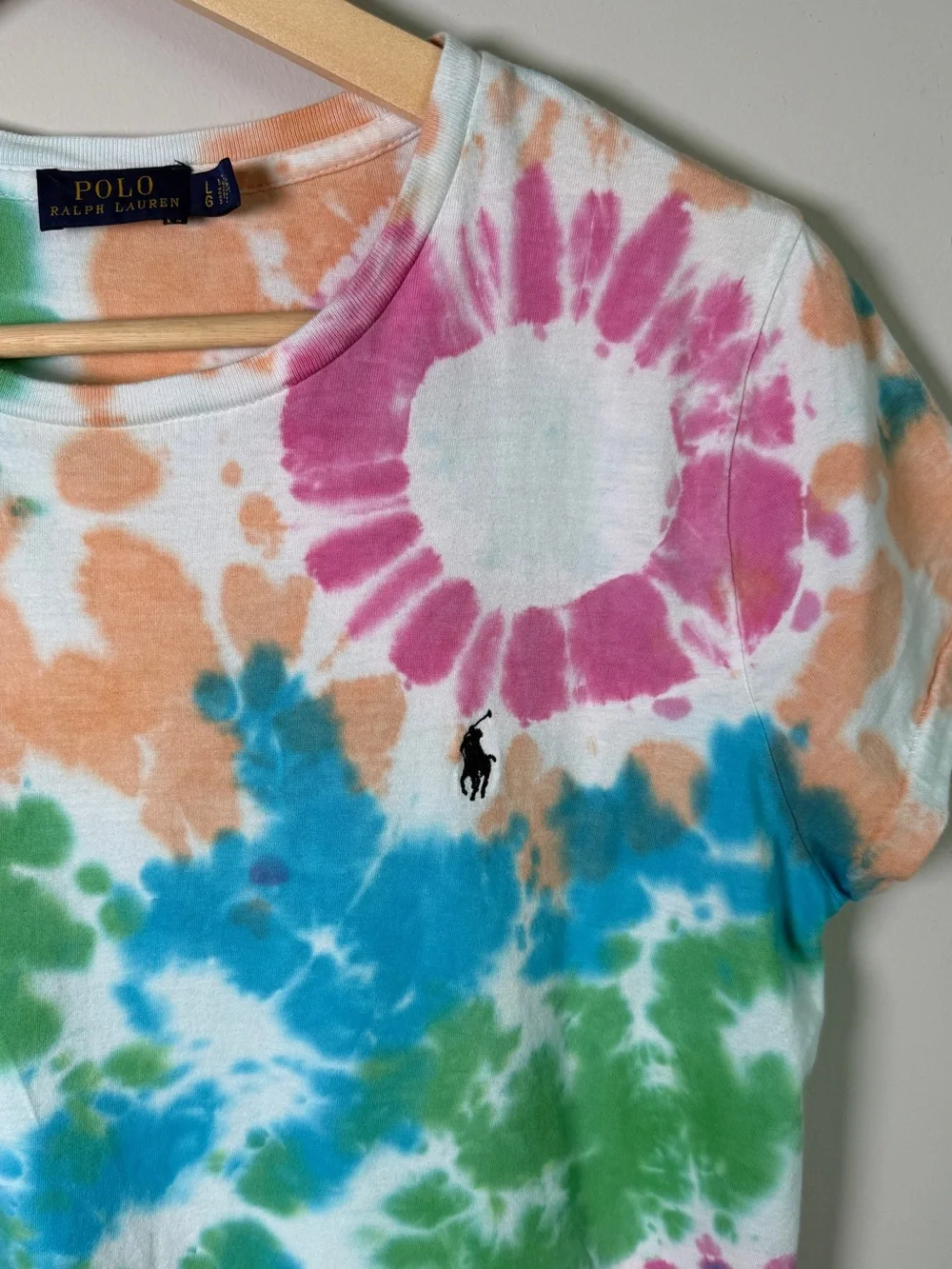 Polo Ralph Lauren Tie Dye T-Shirt Dress Multicolor Pony Logo Cotton Girls L